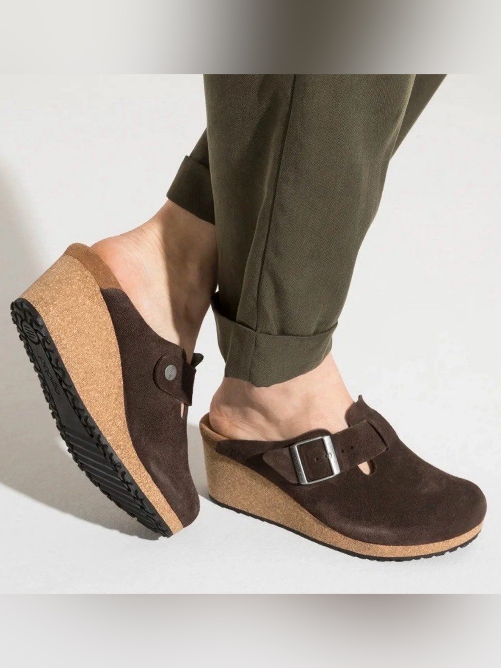 Birkenstock Papillio Fanny Wedge Clog Chocolate Brown Suede Women’s 8 Boho